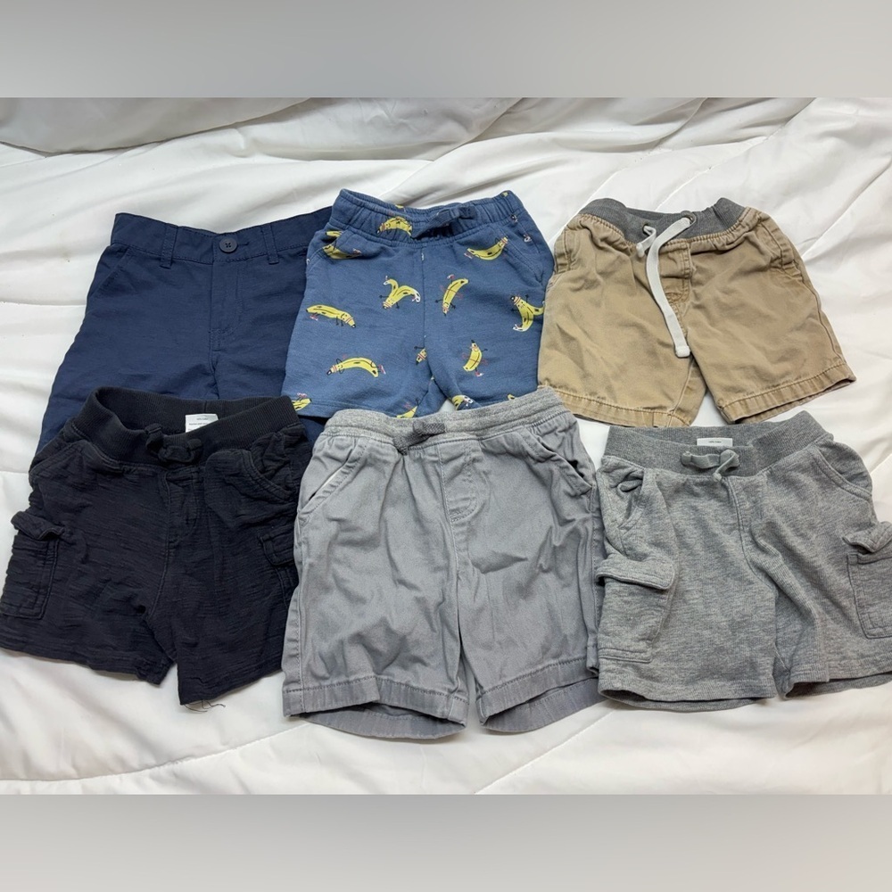 Set of 6 3t-4T Kids Shorts Set - Navy, Banana Print, Khaki, Black, Gray